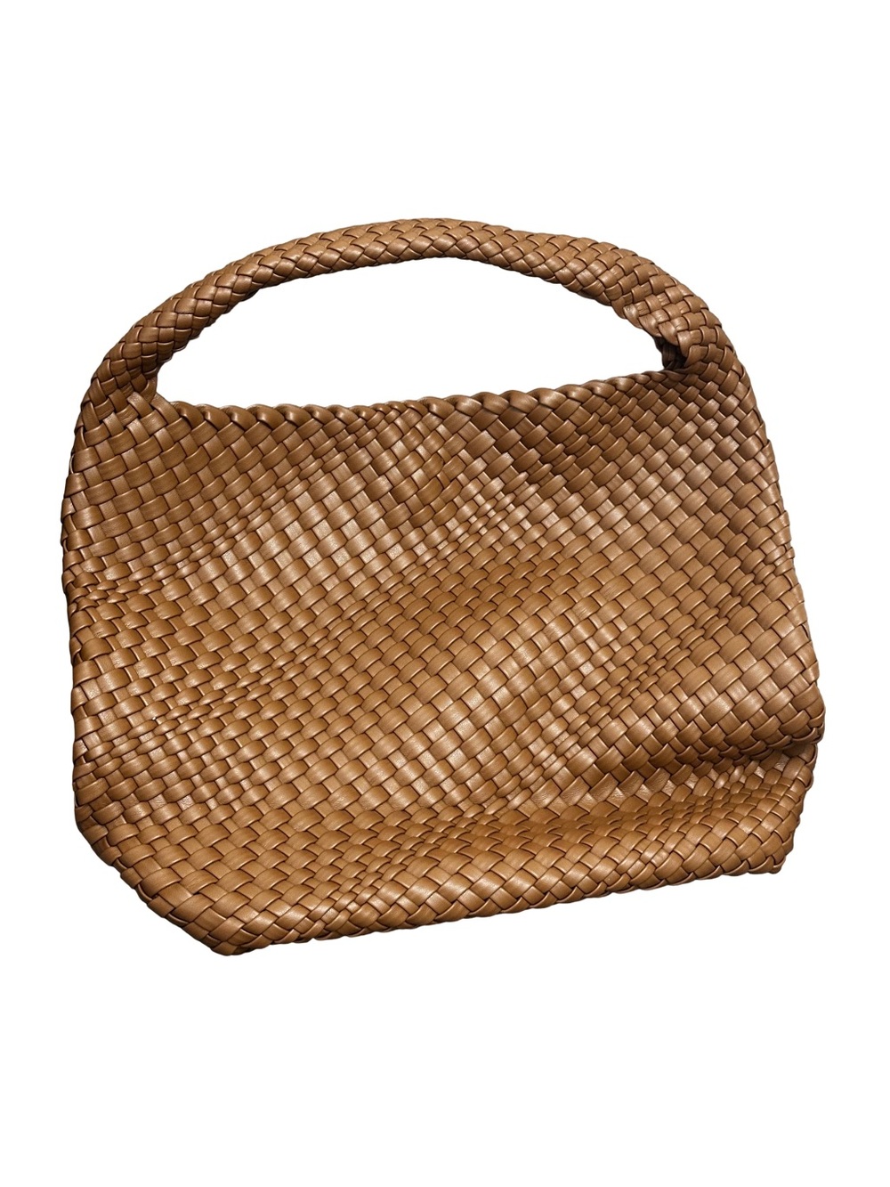 Braided Shoulder Tote in Tan Leather